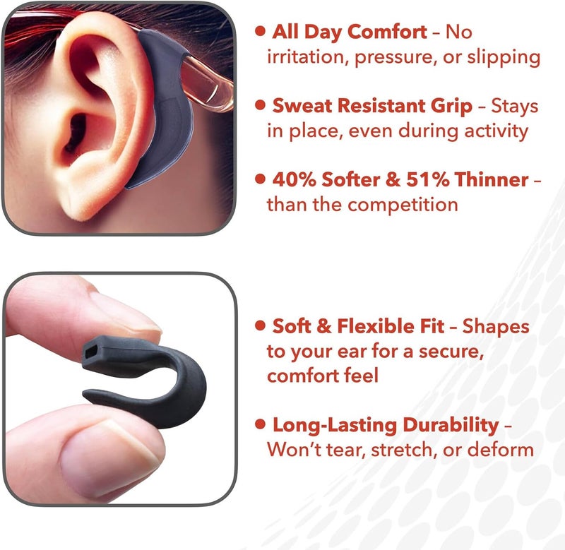 Setex Store Gecko Grip Eyeglass Ear Grips(2 Black Pairs), Thin, Soft, All Day Comfort, Safety Eyewear Retainers, Behind the Ear Hooks, Innovative Anti-Slip Microstructures, Works with Glasses Temples 3-10mm - Image 3